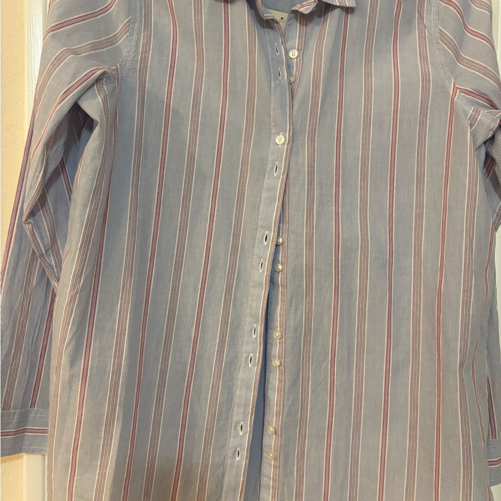 Lucky Brand Blue and Red Striped Women's Button Down Shirt